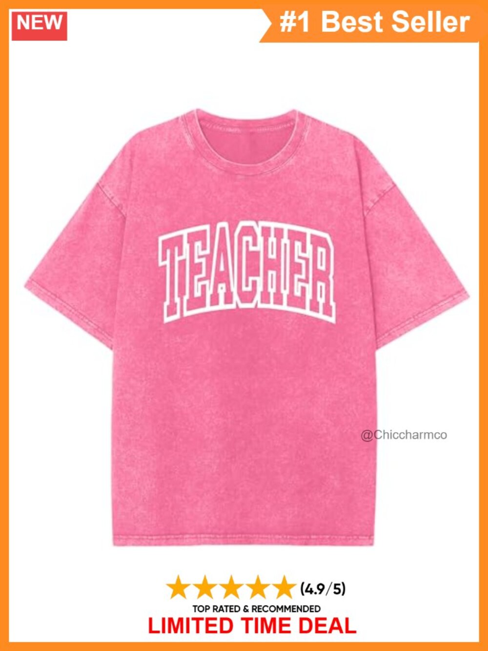 Acid Wash Oversized Teacher Graphic Tee Crewneck Short Sleeve Women's Top